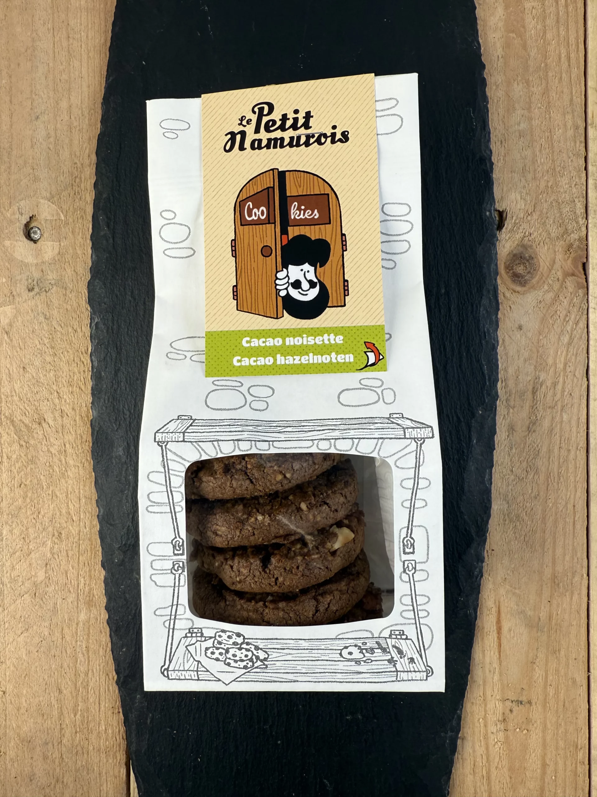 Paquet de cookies bio cacao noisette 125 g – 5 biscuits artisanaux Le Petit Namurois