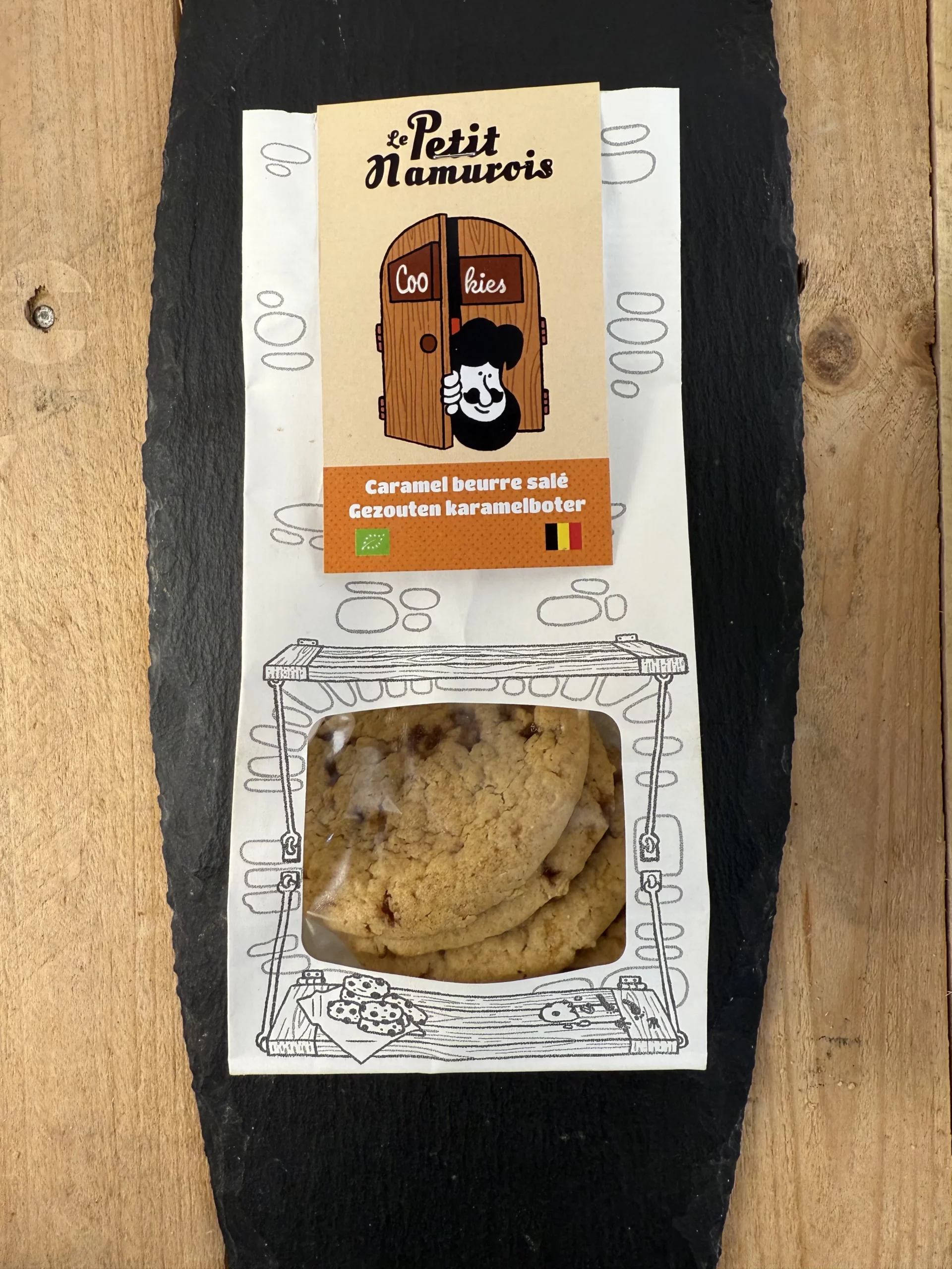 Paquet de cookies bio au caramel beurre salé 125 g – 5 biscuits artisanaux Le Petit Namurois