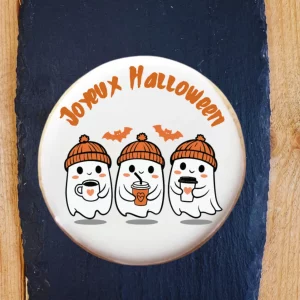 Cookie personnalisé Joyeux Halloween avec fantômes – biscuit bio artisanal Le Petit Namurois