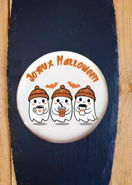 Cookie personnalisé Joyeux Halloween avec fantômes – biscuit bio artisanal Le Petit Namurois