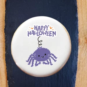 Cookie personnalisé Joyeux Halloween avec araignée – biscuit bio artisanal Le Petit Namurois