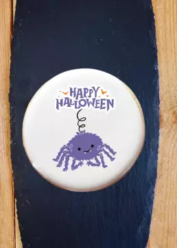 Cookie personnalisé Joyeux Halloween avec araignée – biscuit bio artisanal Le Petit Namurois
